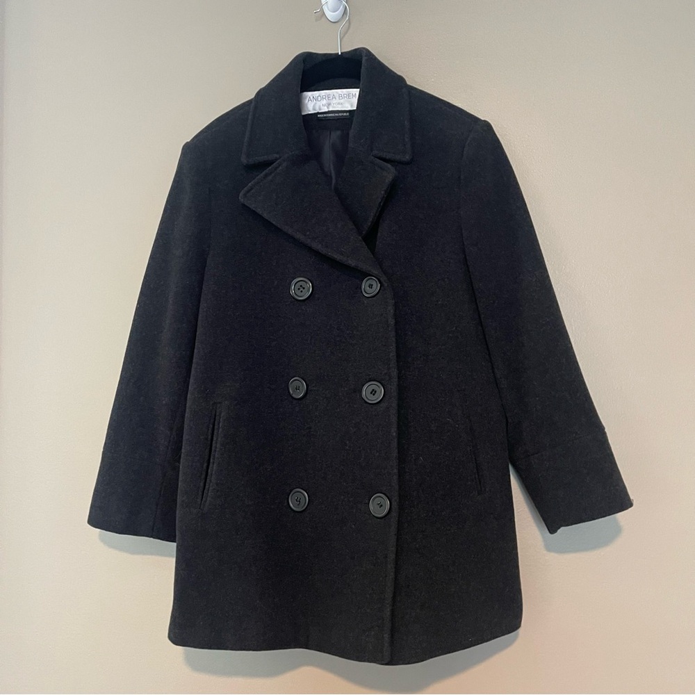 Andrea Brem, Medium, Black Toned Wool Blend Coat, UGC